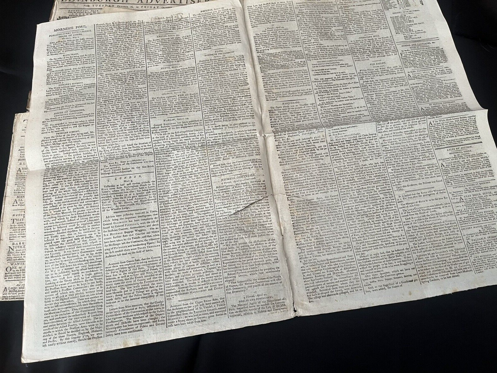 OLD NEWSPAPER FROM 1700s - Stock Prices, Historical Events, Trade, Economy, Wars