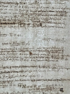 AUTHENTIC RENAISSANCE ERA WATERMARKED PAPER MANUSCRIPT from 1500s