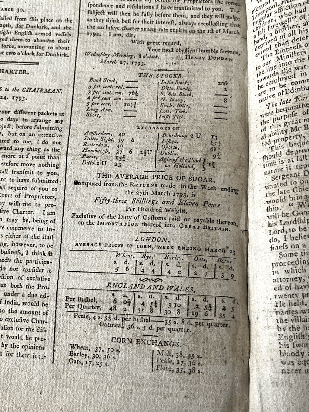 OLD NEWSPAPER FROM 1700s - Stock Prices, Historical Events, Trade, Economy, Wars | Books & Magazines > Antiquarian & Collectible | Antique Books & Manuscripts | Antique Books & Manuscripts | Rare Historical Documents Worldwide